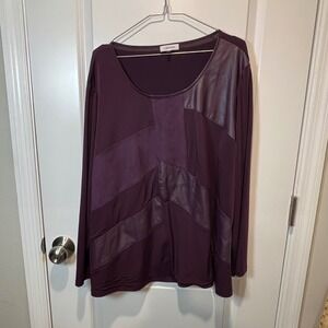 Calvin Klein Plum Purple Faux Leather Panel Long Sleeve Tunic Top Plus Size 2X